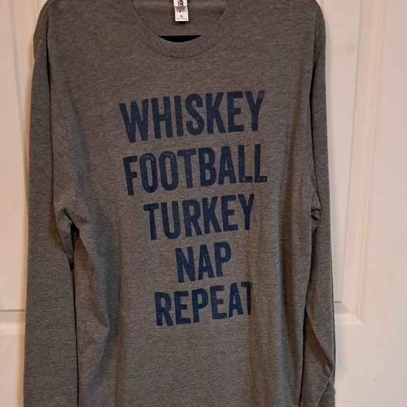 Independent Trading Company Tops - Gray Long Sleeve Tee with Blue Print